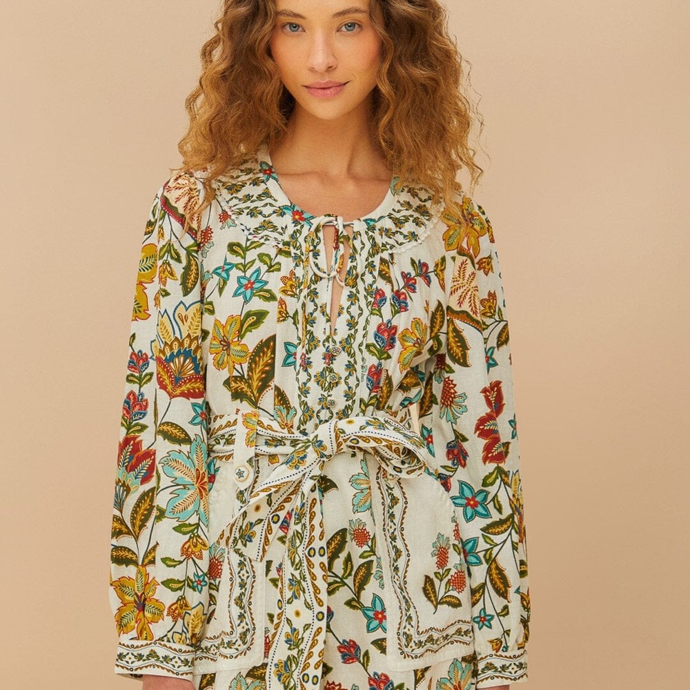 Farm Rio Off-White Botanicals Belted Romper NWT xxs
